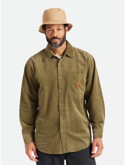 BRIXTON Porter L/S Waffle Corduroy Shirt [Military Olive]