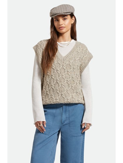 BRIXTON Lafayette Oversized Sweater Vest - Marled Beige