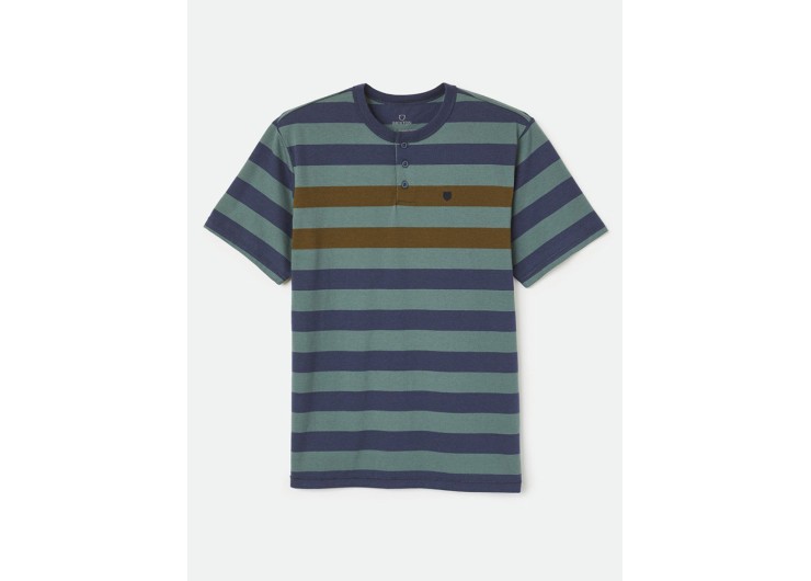 BRIXTON Hilt Short Sleeve Henley Tee [Silver Pine /Washed Navy]
