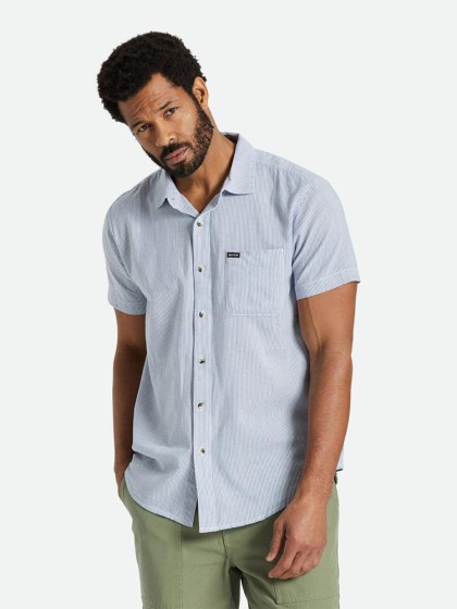 BRIXTON Charter Stripe Short Sleeve Shirt [White /Pacific Blue]