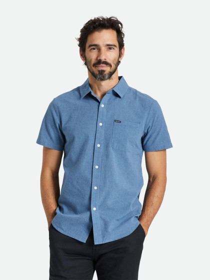 BRIXTON Charter Textured Weave Short Sleeve Shirt [Heather Pacific Blue]
