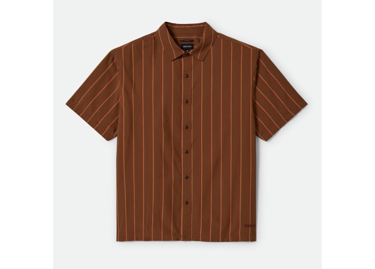 BRIXTON Cru Stripe Relaxed Short Sleeve Shirt - Washed Copper /Burnt Red 