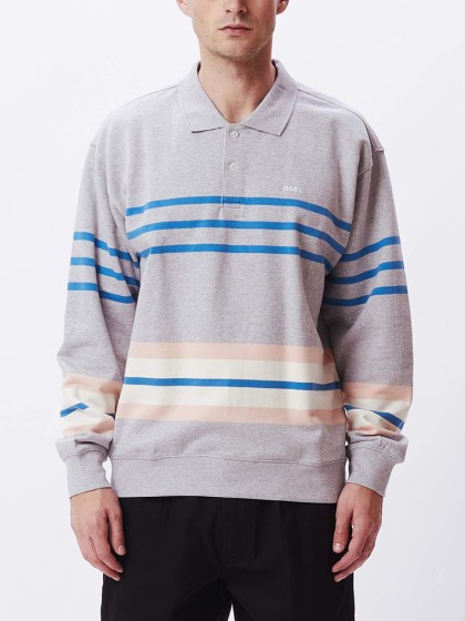 OBEY Isso Striped Polo Sweatshirt [Heather Grey Multi]