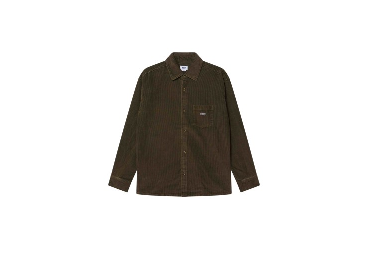 OBEY Buckley Corduroy Shirt - Black Olive Faded Wash