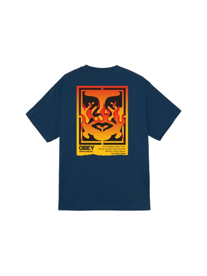 OBEY Icon Stencil Flame Classic T-Shirt - Harbor Blue
