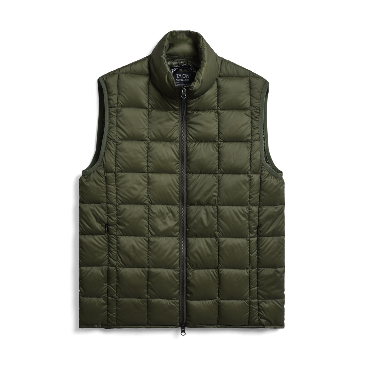 TAION Hi Neck W-Zip Down Vest - Dark Olive