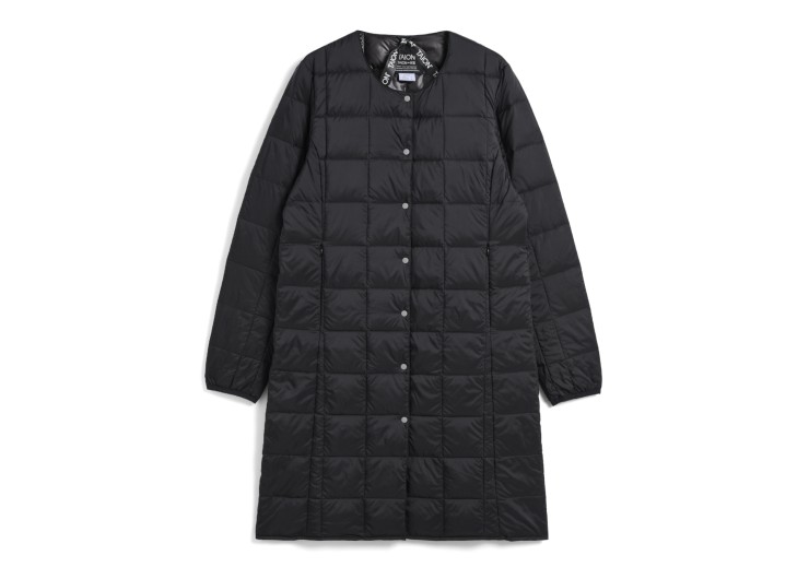 TAION Womens Crew Neck Button Down Long Jacket - Black