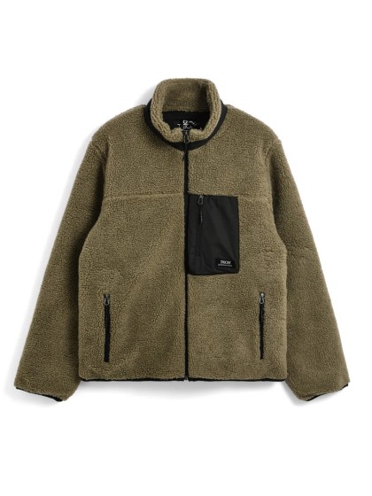 TAION Mountain High Neck Zip Boa Jacket - Dark Beige /Black