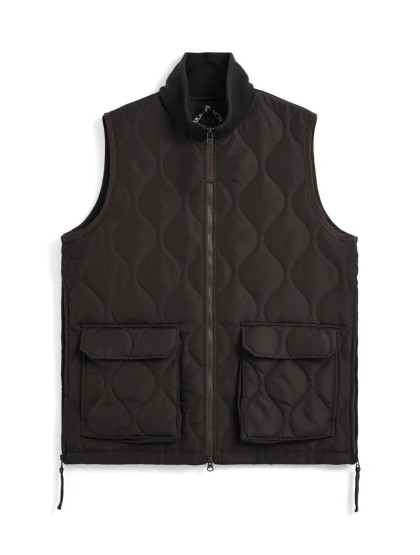 TAION Military Rib High Neck Double Zip Down Vest - Dark Chocolate