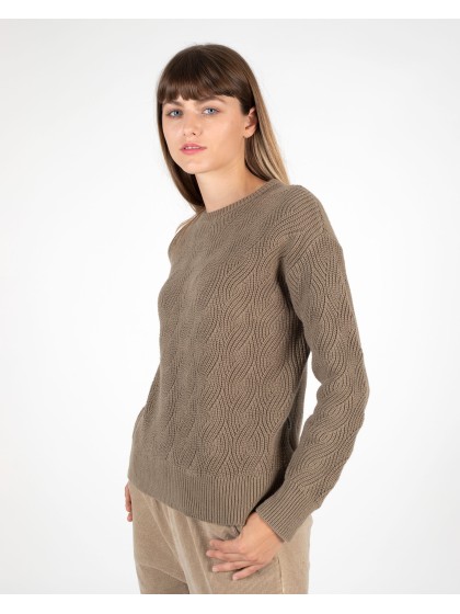 WEMOTO Adie Cotton Knitted Crew Neck Pullover [Vetiver- Olive]